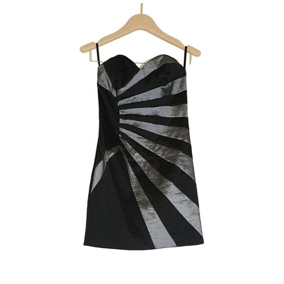 Cache - Strapless Fitted Cocktail Formal Mini Dress in Black Silver / Size 4 - Picture 1 of 6